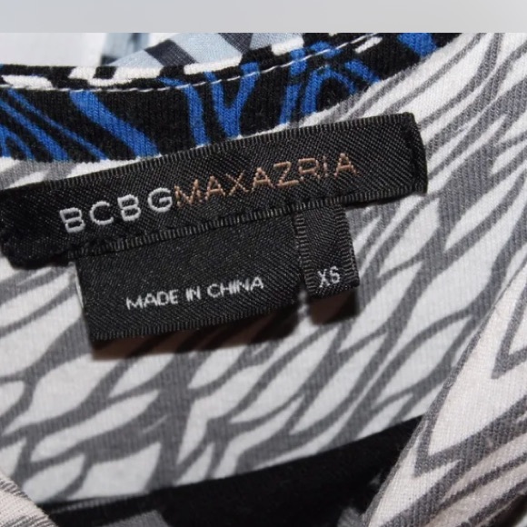 BCBG Max Azria Women Shirt Dress Long Sleeve Graphic Print White Blue Fitted XS - Picture 10 of 12